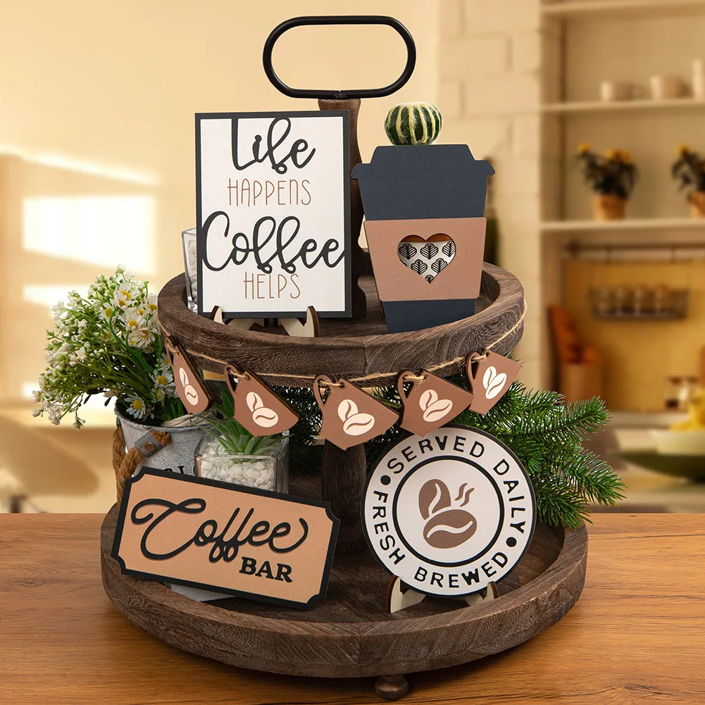 Coffee coffee series layered pallet decoration Wooden craft desktop settings set