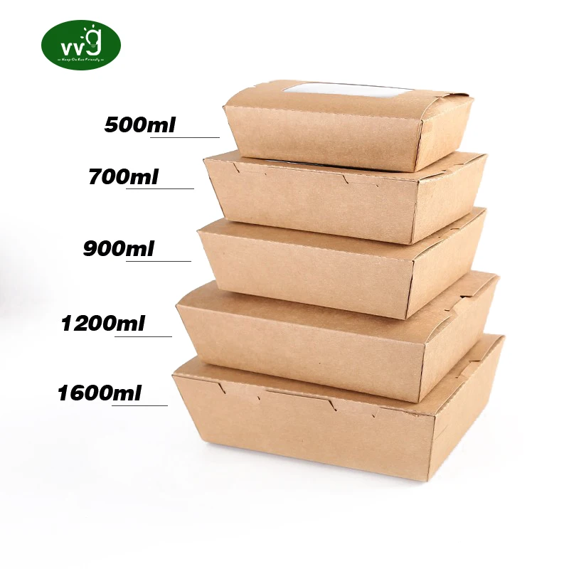 VVG custom fast food take away takeout food container with window custom biodegradable kraft paper box for food