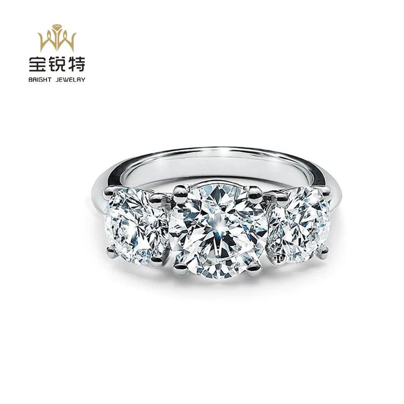 14k Gold Lab Diamond Ring Three Stone Engagement Ring Custom Diamond Wedding Rings Women