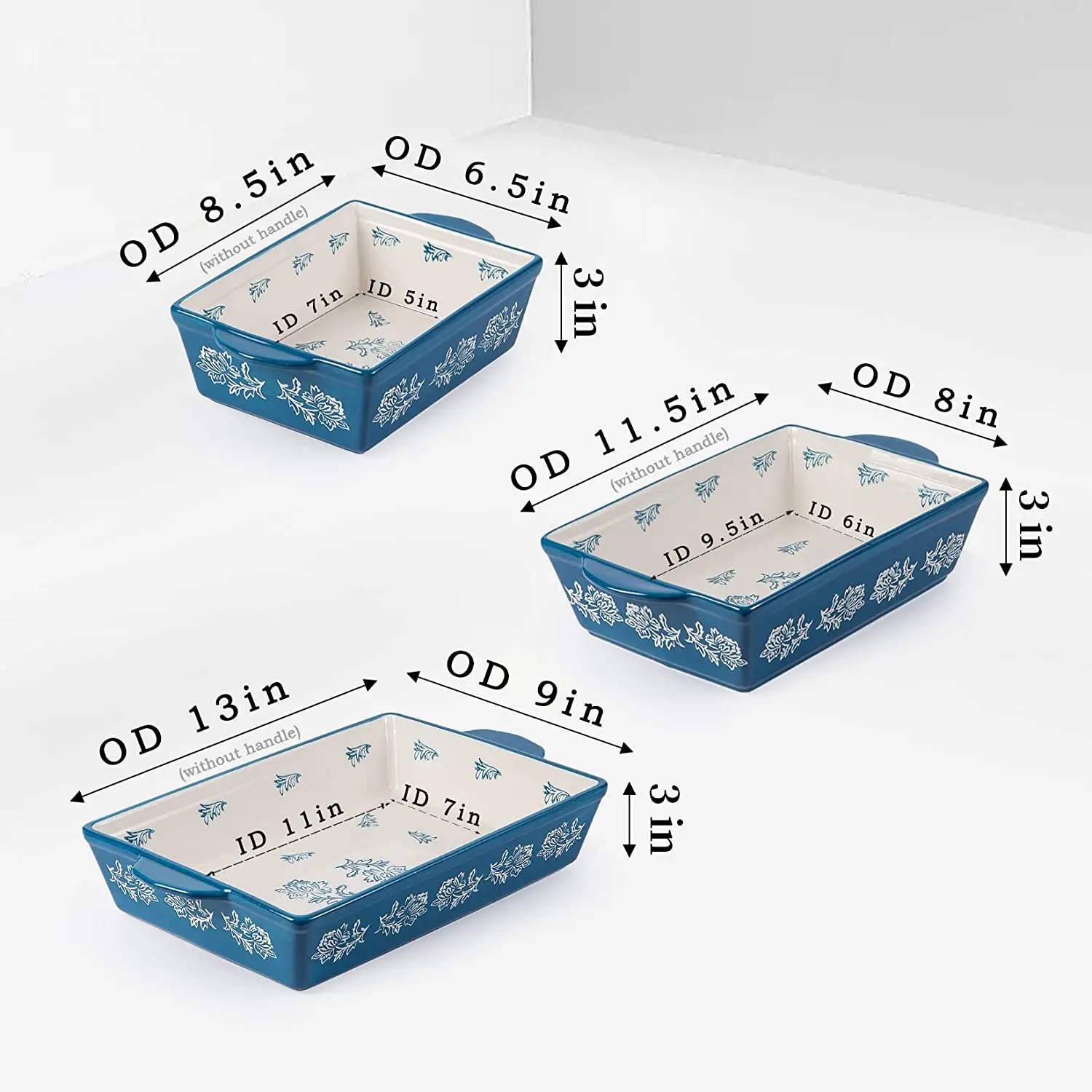 Baking Dish Ceramic Lasagna Pan Casserole Dish 3 Pieces Bakeware Sets Baking Dishes Baking Set