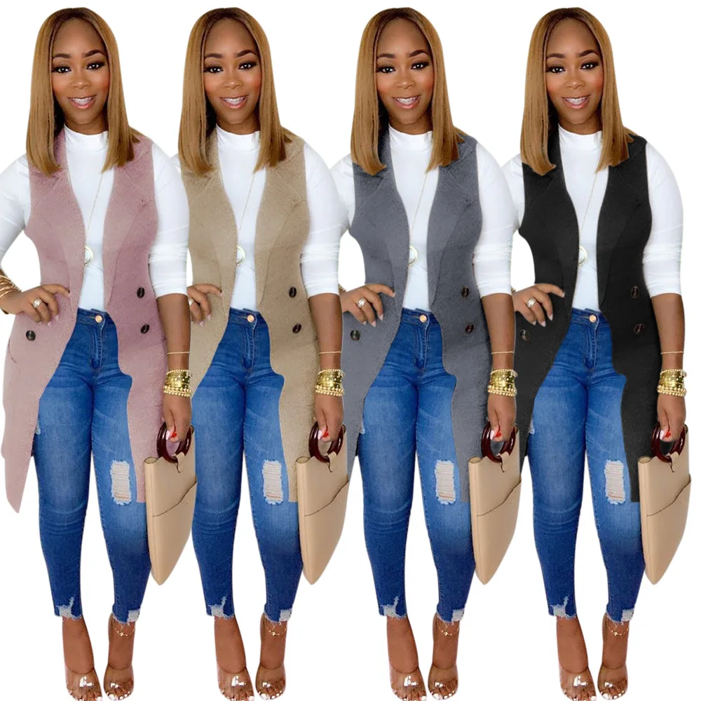 Cardigan Clothing Winter Soild Color Computer Knitted women winter  Turn-down Collar Vest  Sweater Mid-length Coat Top