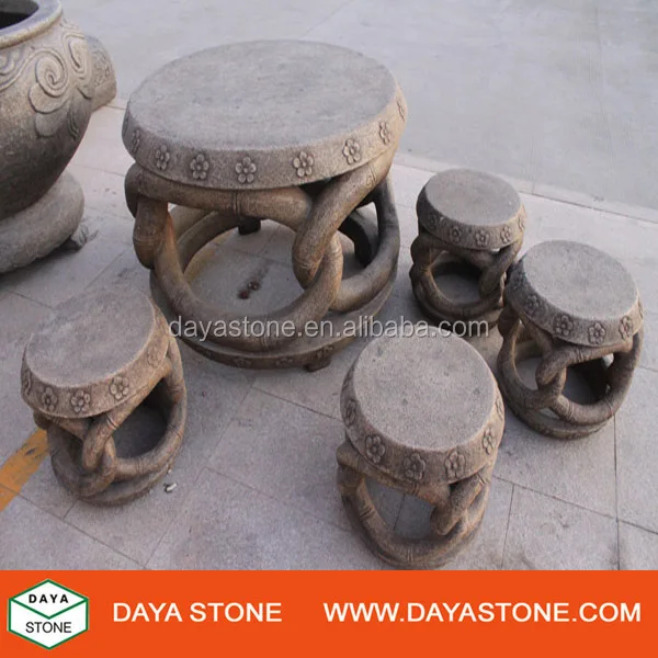 Outdoor Garden Antique Stone Furniture Sets Carved Antique granite table and bench garden furniture