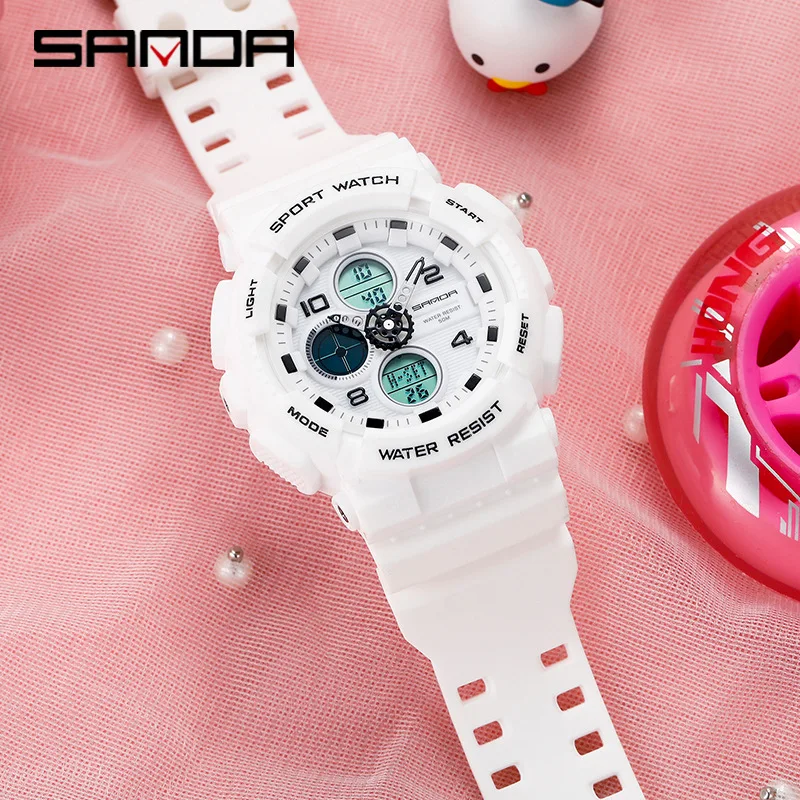 SANDA 6027   Wholesale Custom Logo Unisex Digital Watch Low Cost PU Strap Waterproofing Multi Function  Sports Watch Kit