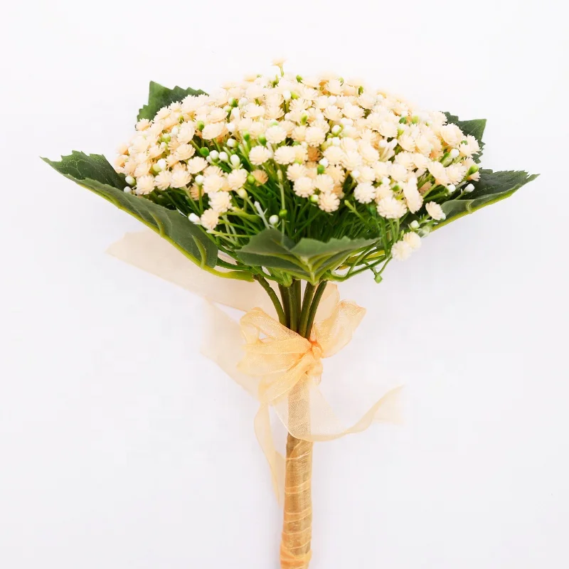 QiHao Wholesale Bride Bridal Holding Gypsophila Bunch Flower Bouquet Artificial Baby breath Flower for Wedding