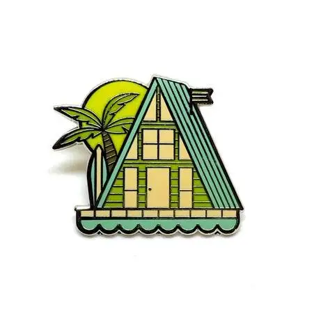 Wholesale top quality no minimum free design enamel pins soft metal wooden house camping summer beach pins badge