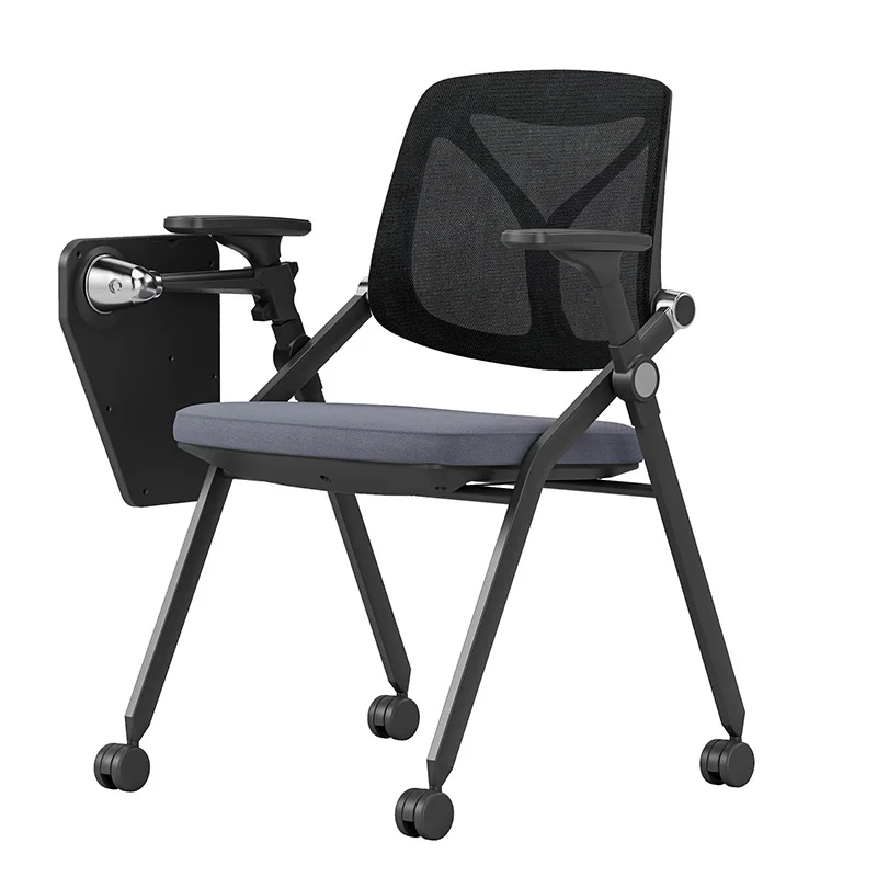 Low MOQ school furniture student lecture training chair study office mesh folding training chair with writing pad