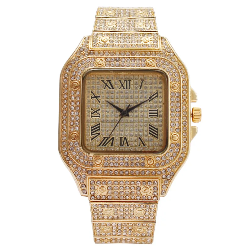 Hot Selling Fashion Square Diamond Full Diamond Roman Grain Scale Ladies Quartz Watch