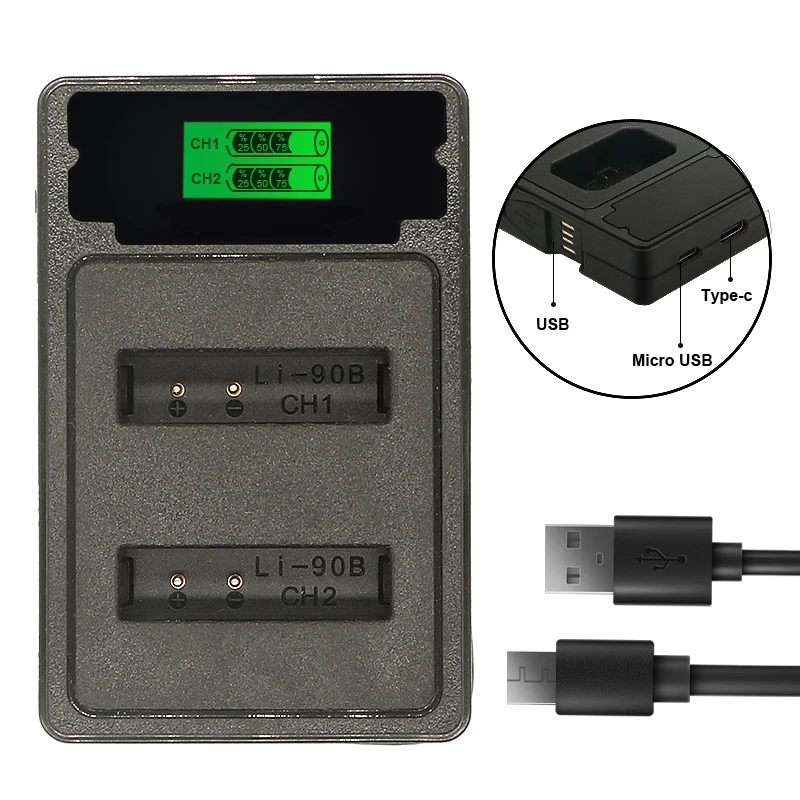 LCD USB Dual Charger LI-90B 90B LI90B Camera Battery for Olympus SP 810 800UZ u6010 u6020 u9010 SZ14 SZ16