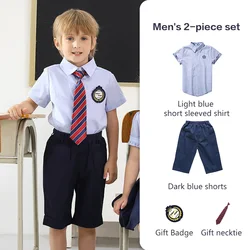 sky blue color upmarket quality sailor style  kindergarten and primary summer school uniform dress and short set