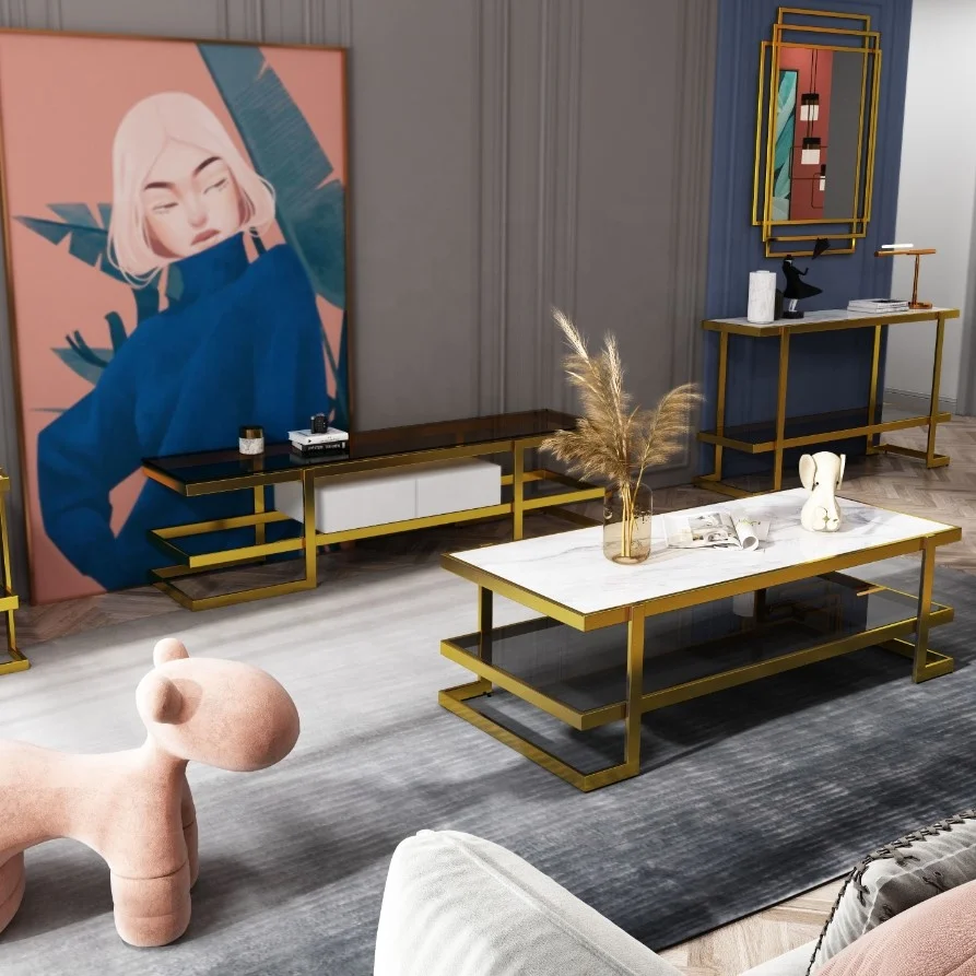 Роскошная Подставка для телевизора в гостиной с современным стеклом из нержавеющей стали