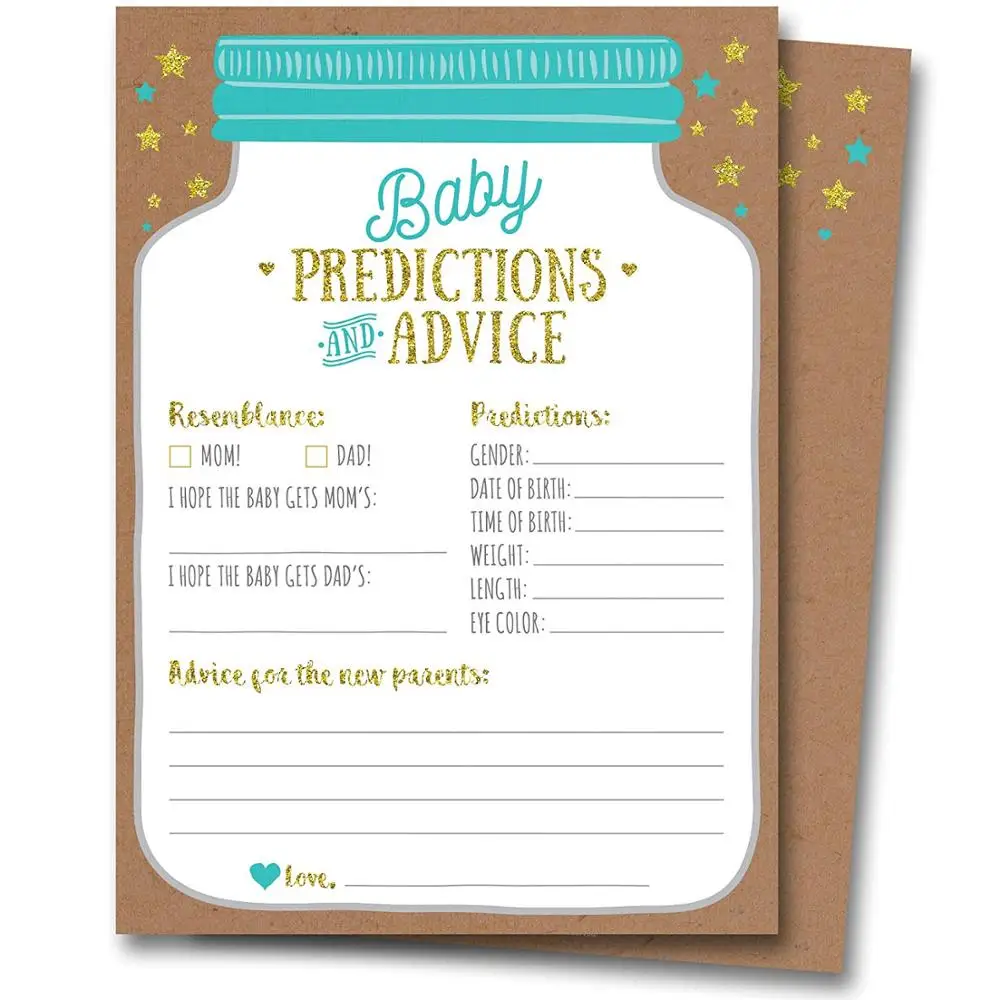 50 mason jar gender neutral boy or girl  baby shower prediction advice cards for baby shower decorations or games