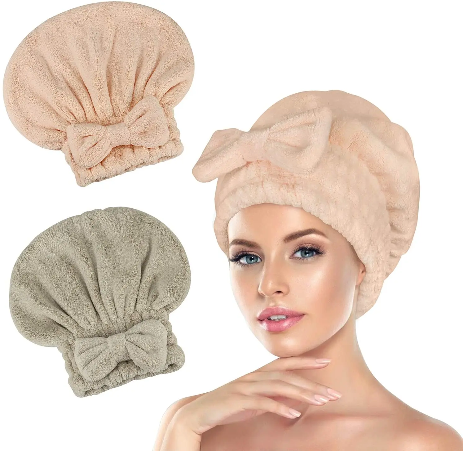 Wholesale Reusable Microfiber Shower Drying Bow knot Shower Cap Hair Turban hair Wrap Bath Cap