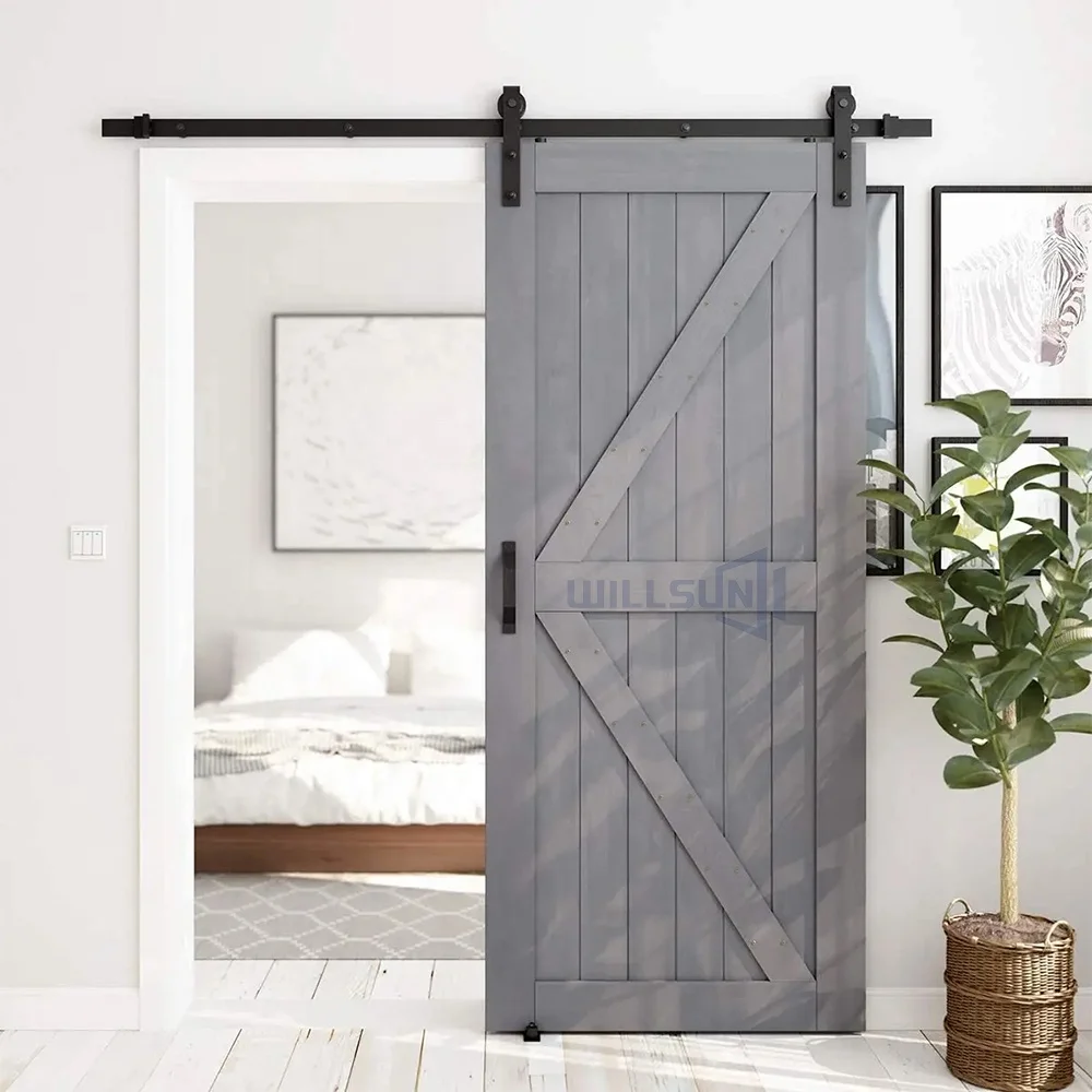 Antique style wooden sliding door with Many Pattern gray powder coated wood barn sliding door
