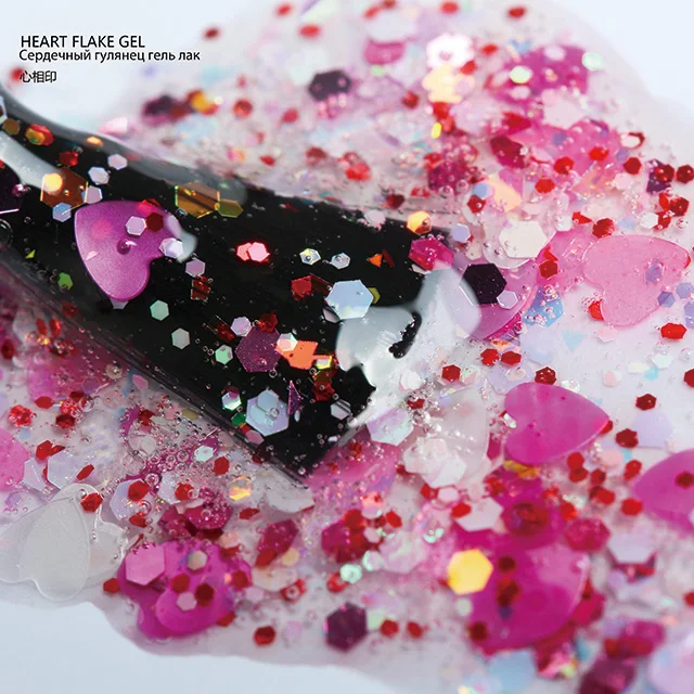 Hot Pink Berry Color UV Gel Polish Sweet Heart Flake Glitter UV Gel Soak Off Nails Beauty Salon Supplier with Low Factory Price