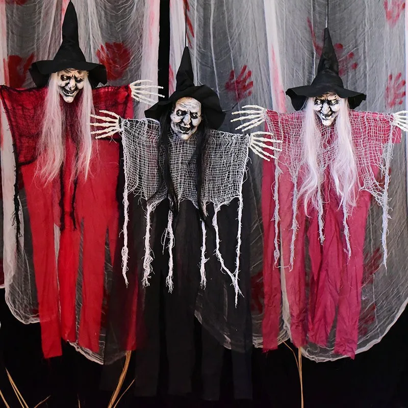Scary Witch Doll Halloween Party Hanging Decorations Outdoor Halloween Haunted House Props for Halloween Day Celebrations