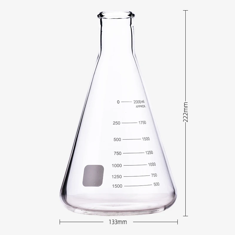 Custom Glass 2000ml Narrow Mouth Conical Flask For Chemistry Laboratory