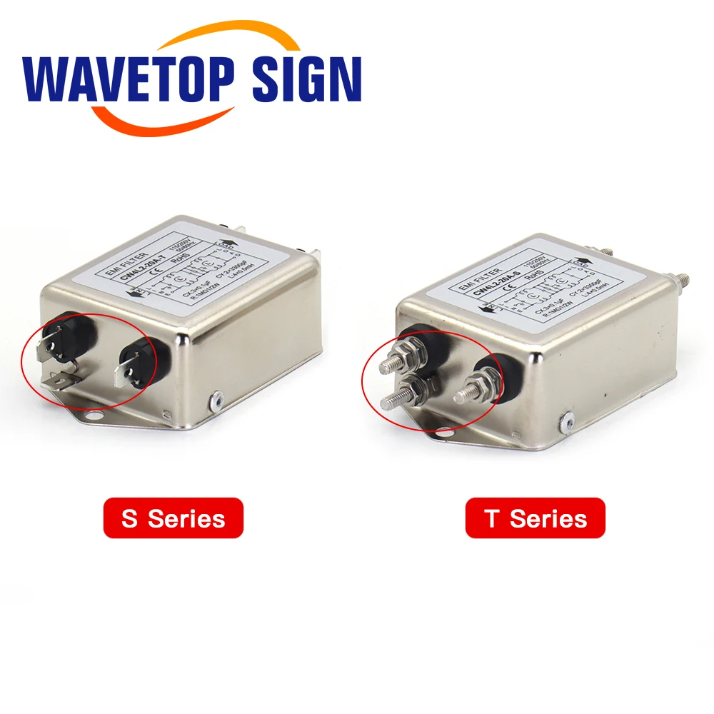 Мощный фильтр WaveTopSign EMI CW4L2-10A-T/S CW4L2-20A-T/S однофазный 115 В/250 В 20A 50/60 Гц для лазерной гравировки СО2