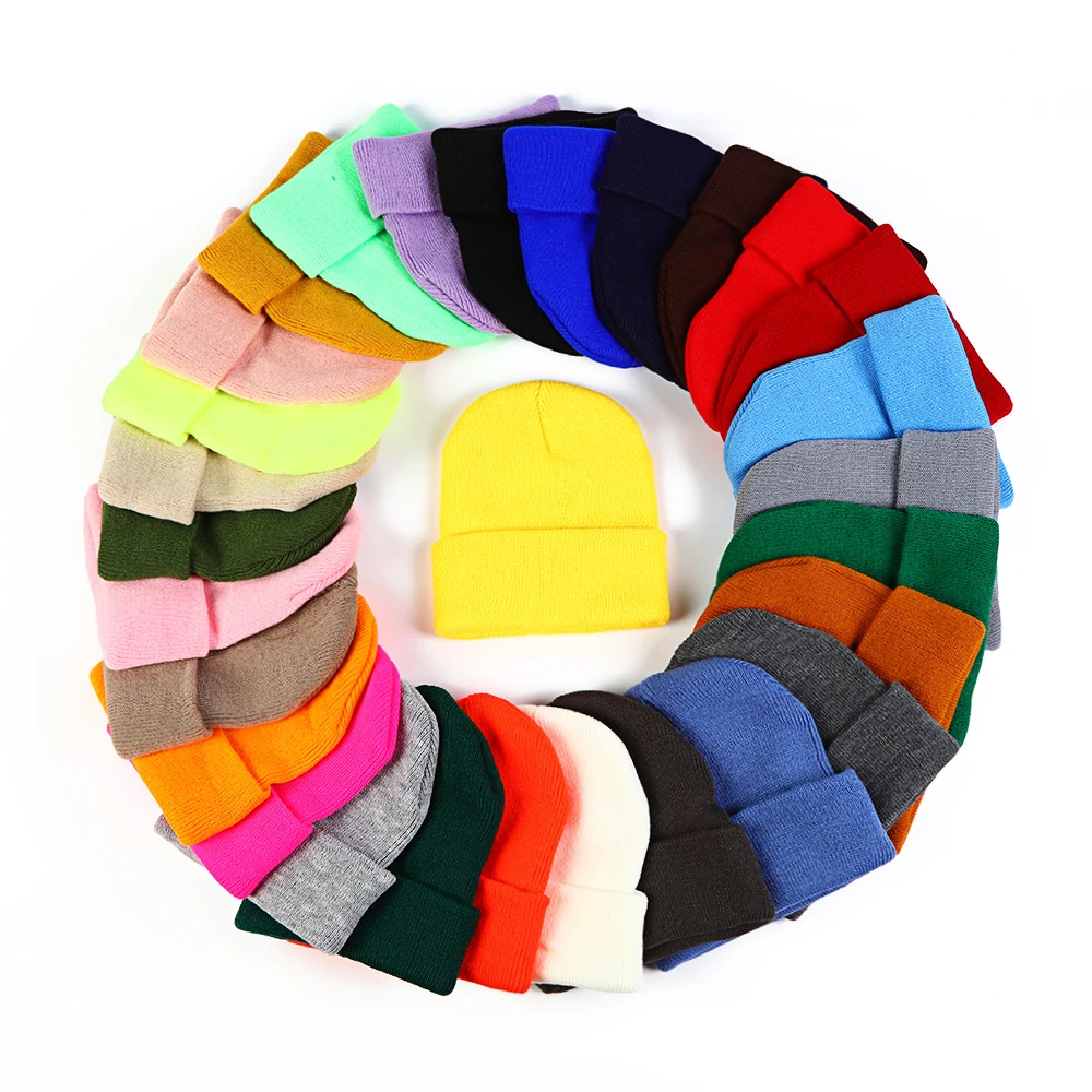 Top Fashion Plain Custom  Logo Unisex solid Color outdoor  Warm knitted Beanie  Warm hat For Winter