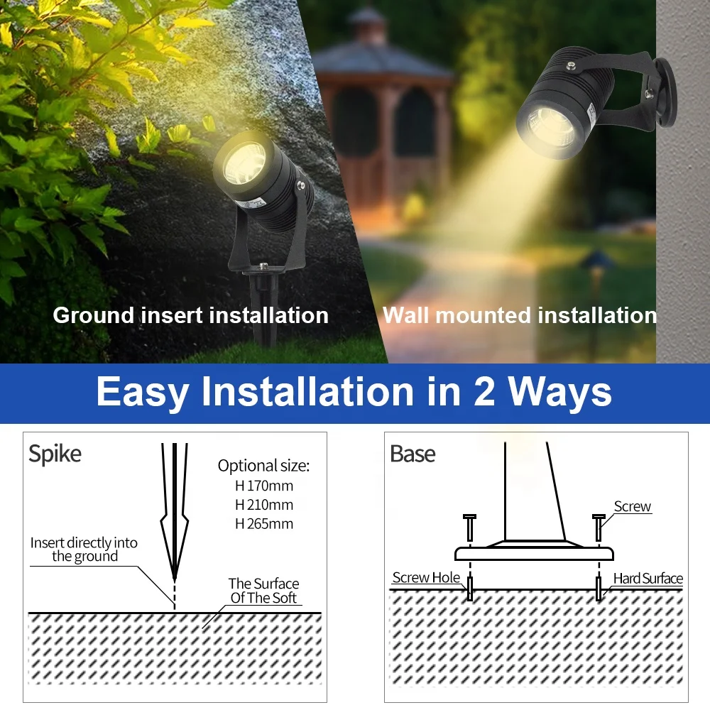3w 5w 7w 10w 18w out door lights garden spot light aluminum waterproof ip65 lawn lamp 12v garden led spike light