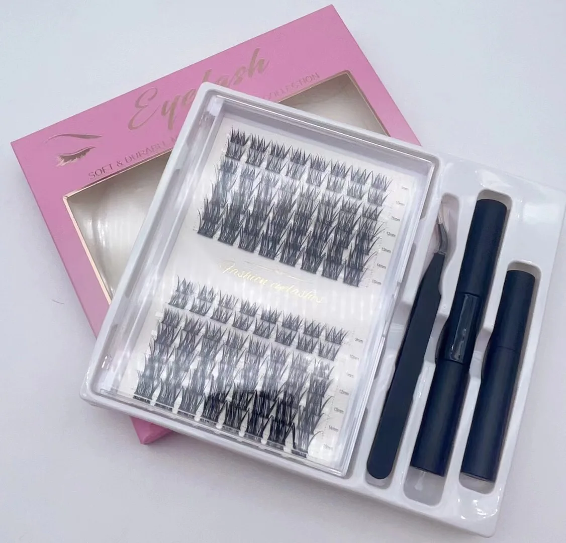 Wholesale glue-based individual lash clusters eyelash diy lash extension Fan 30d 40d 50d Pre-cut segment cluster lashes