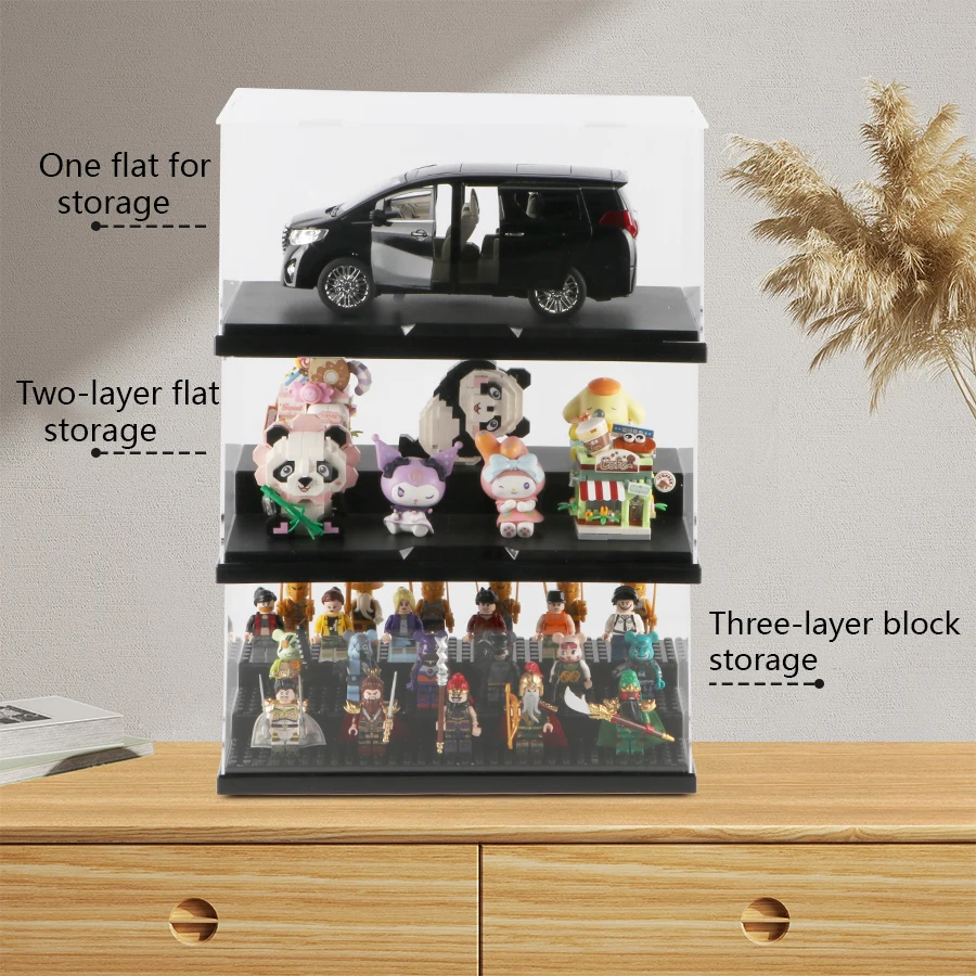 SL Save Shipping Costs Simple building block display Self-Assembly Clear Acrylic Box With Black Bottom
