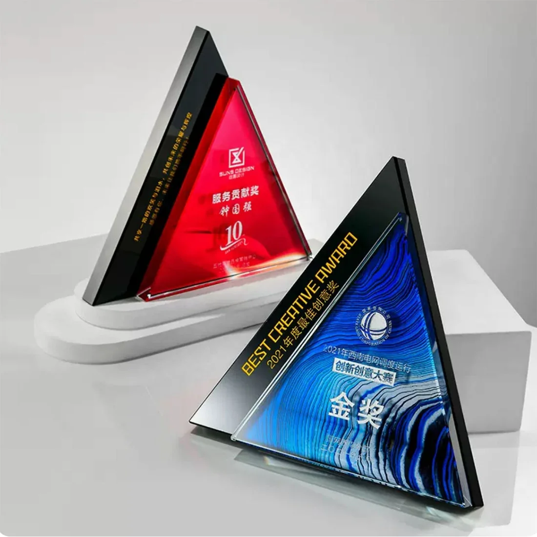 Events Souvenirs Award Glass Trophy Design Triangle Crystal Gift Classic Pujiang Customizable Sports Hand Made Love Europe Clear