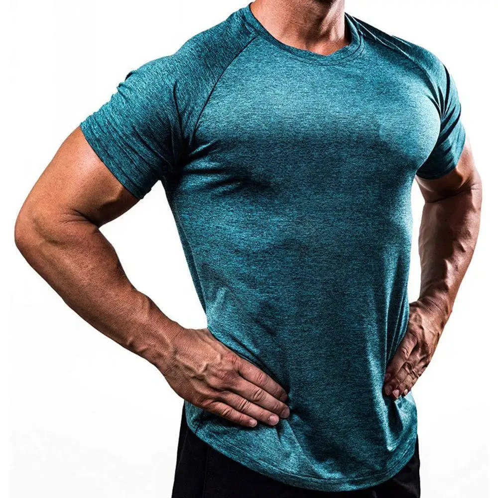 Compression running tees men fitted gym training 100% polyester quick dry sport breath t shirt
