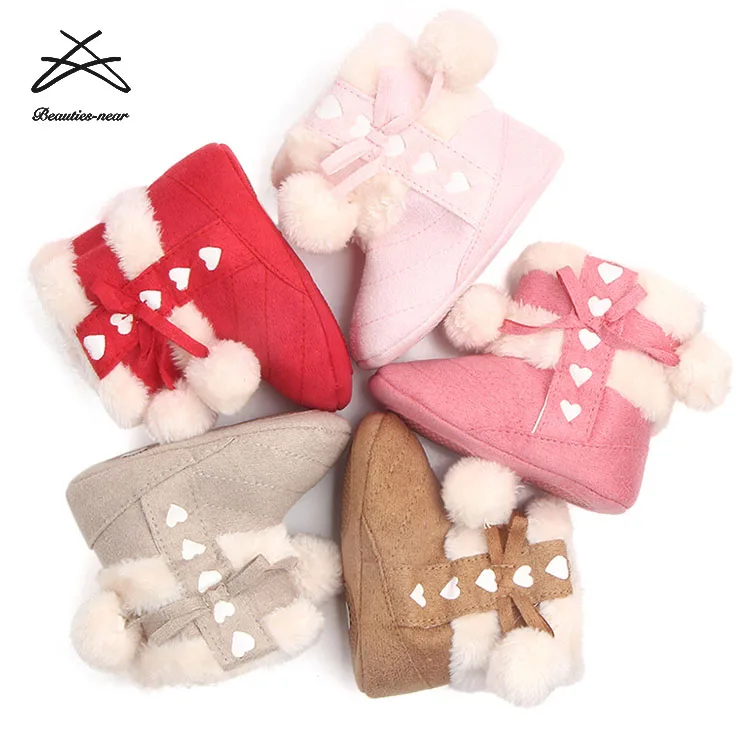 Winter Infant Newborn Baby Girls Fur Plush Boots Ball Warm Shoes Christmas Children Ankle