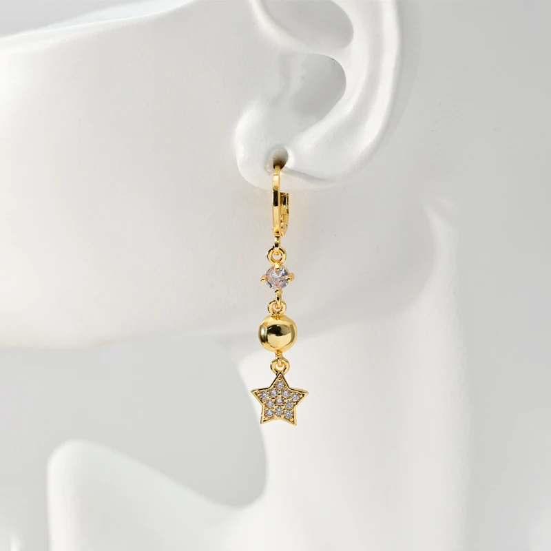 Fashion Fine Elegant Simple Star Shape Cubic Zirconia 18K Gold Plated Drop Jewelry Earrings Set