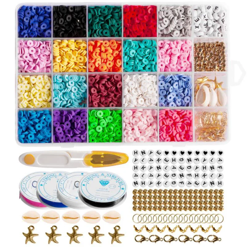 4000pcs Clay Bead Set 6mm 20 Colors Flat Round Polymer Clay Beads Kit For DIY Jewelry Making