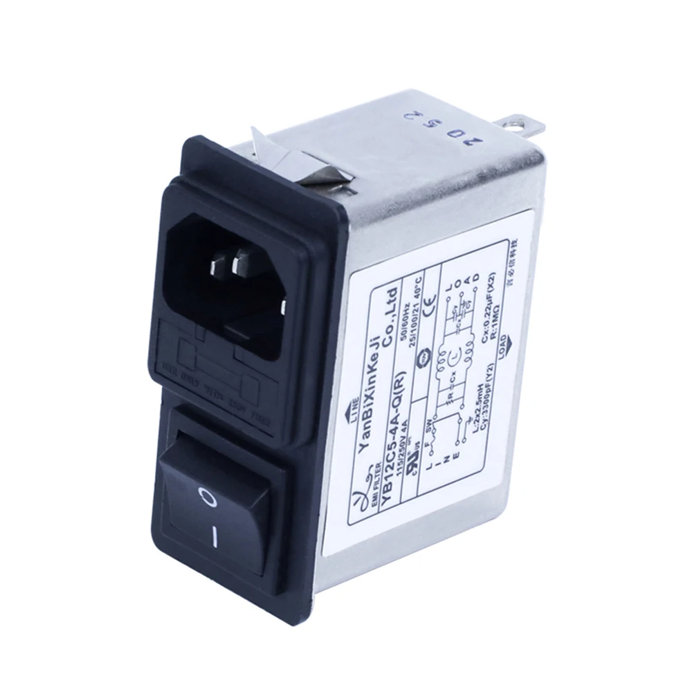 YB12C5-4A-Q(R) Single Phase Filter IEC Inlet EMI Filter Black Switch Power Entry Module Filter