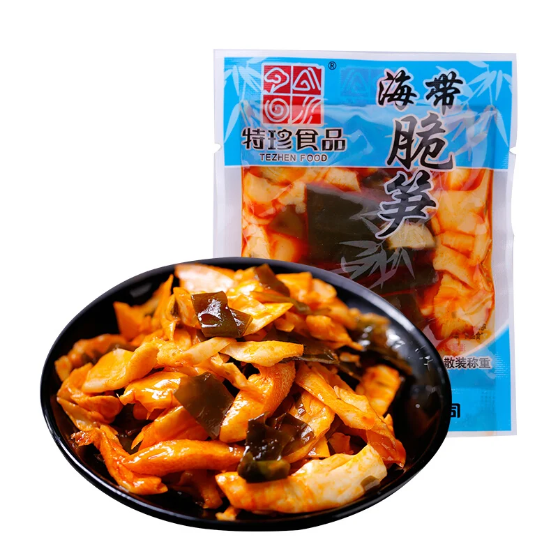 
10KG per Carton TEZHEN Bulk Weighing Ready To Eat Red Oil Kelp Crispy Bamboo Shoots 