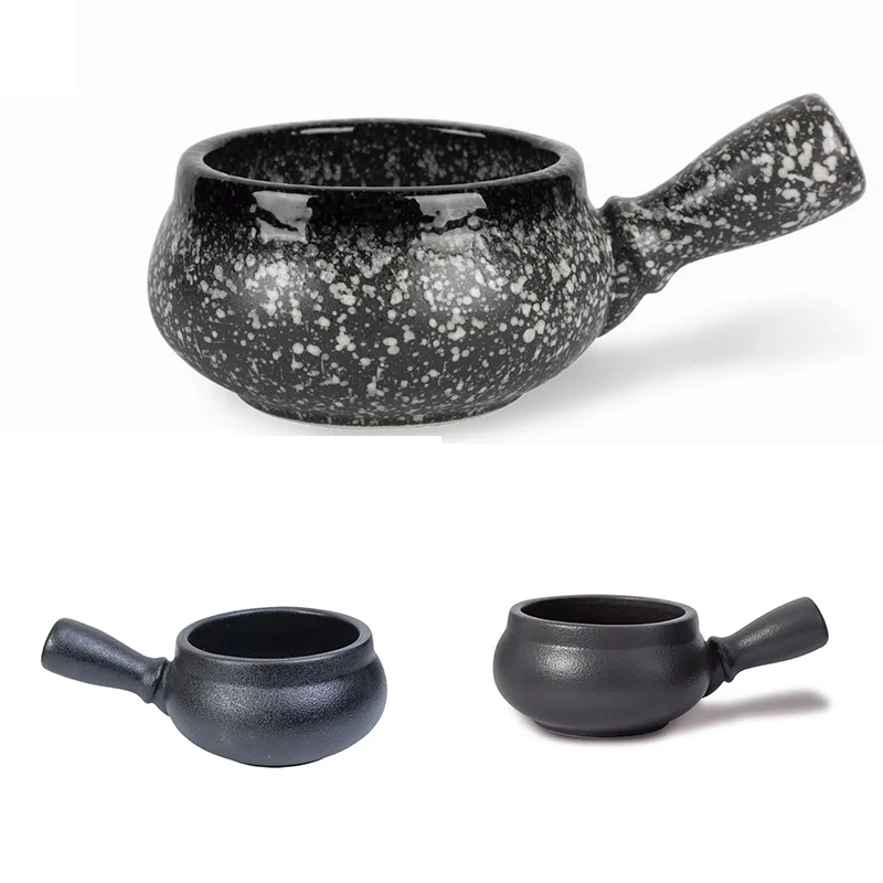 Procelin baking bowl with handle ceramic Caviar Granite Plate Caviar Baked Rice Black bowls with handle soup Baking kitchenware