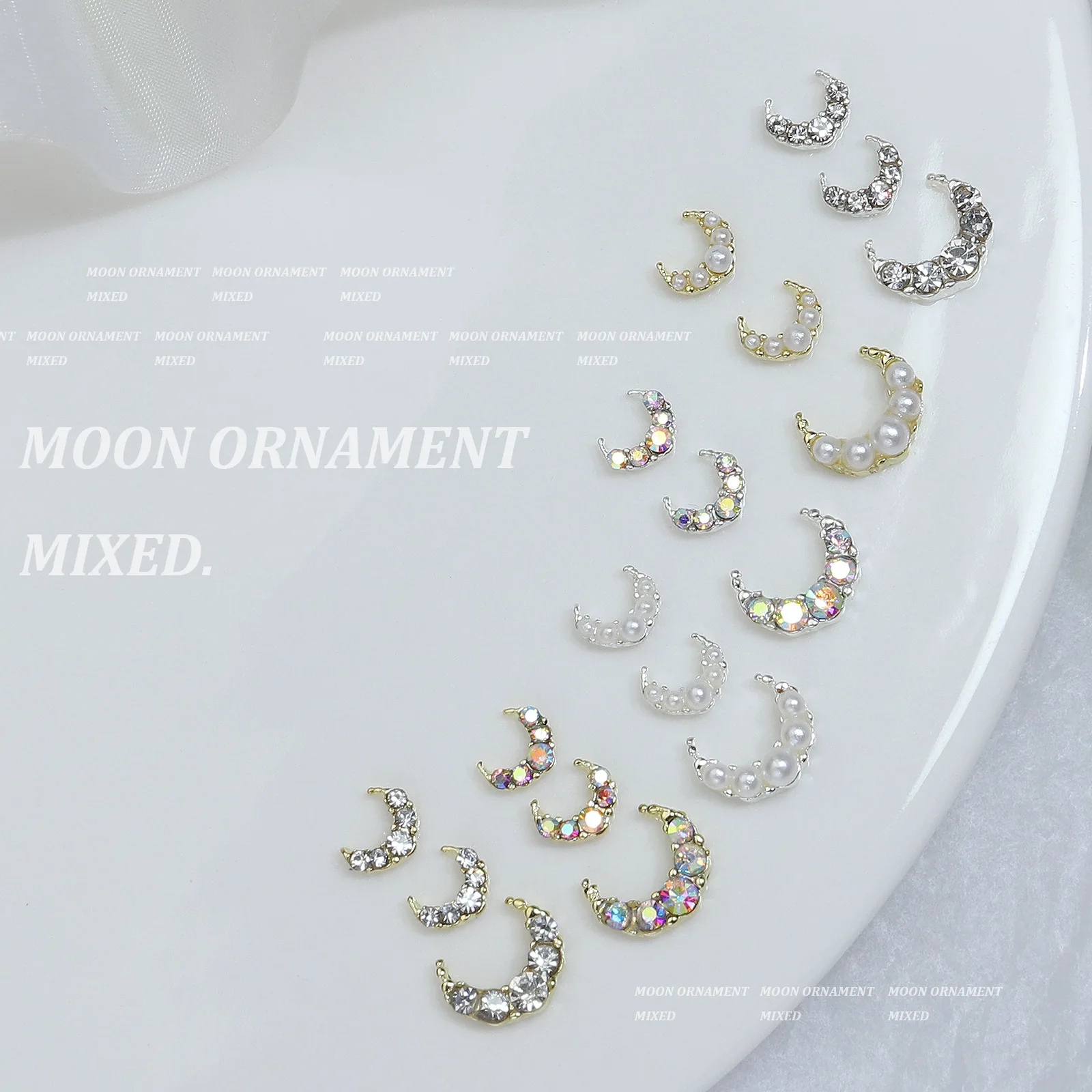 3D Shiny Metal NailJewelry Beauty Design Charms Silver Gold Moon Luxury Nail Decoration Diamonds