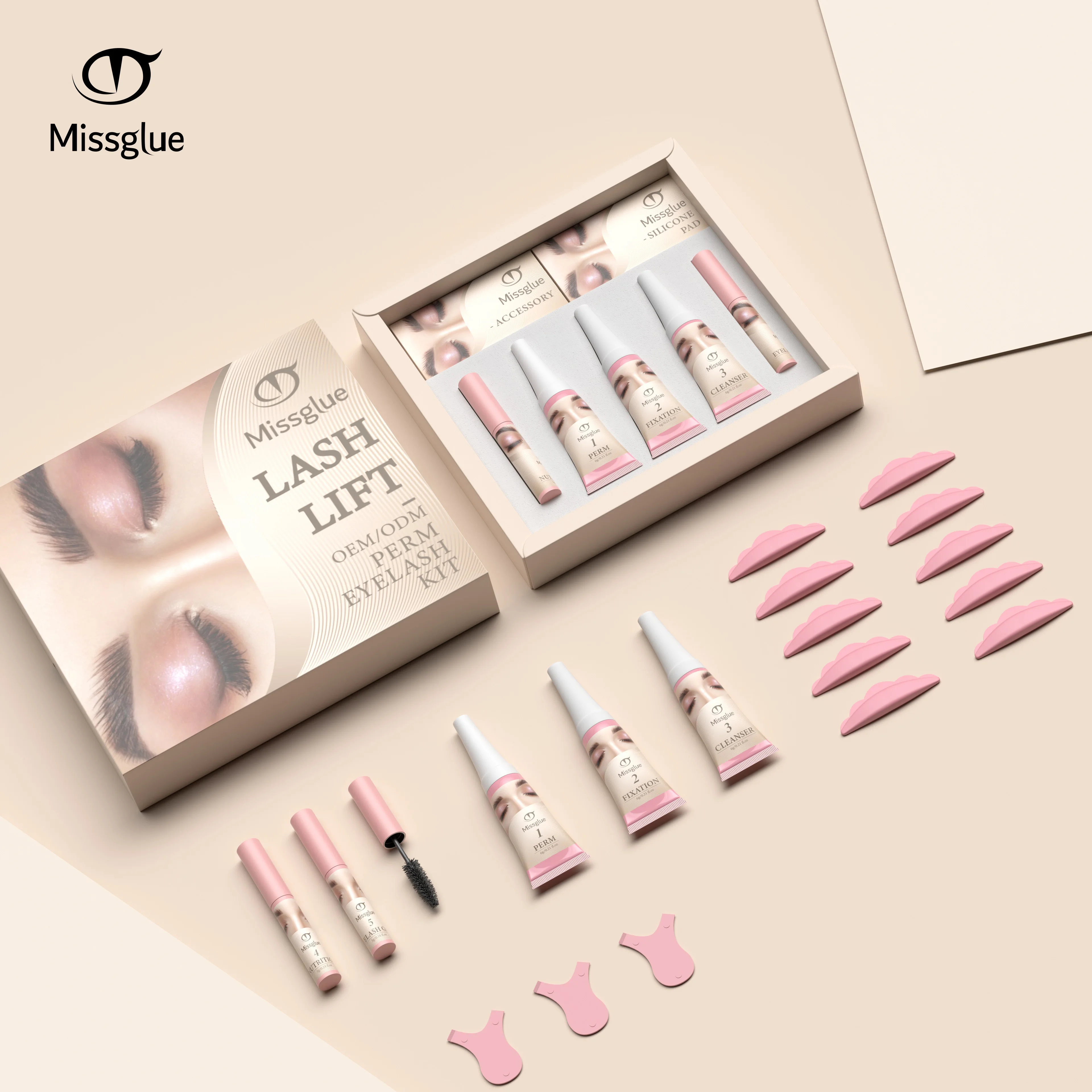 Missglue Wholesale Eyelash Lift Set Custom Private Label Brow Eyelash Lifting Kit Natural Fast Safe Curl Eyelash Perming Kit OEM