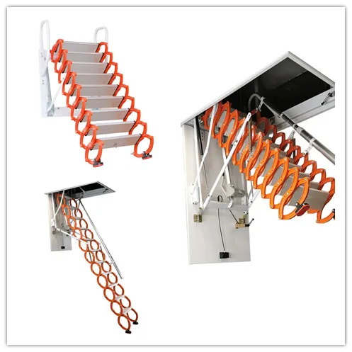 Attic Ladder Aluminium Telescopic Loft Ladder Stairs Aluminum Folding Ladder Modern CE Orange 375 Lbs EN131