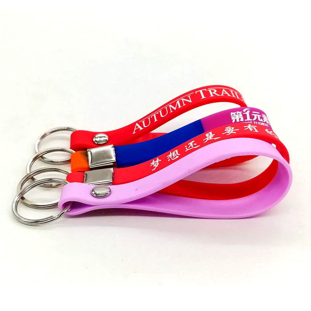 Personalized customized logo cheap silicone keychain Bracelet Wrist Key Ring