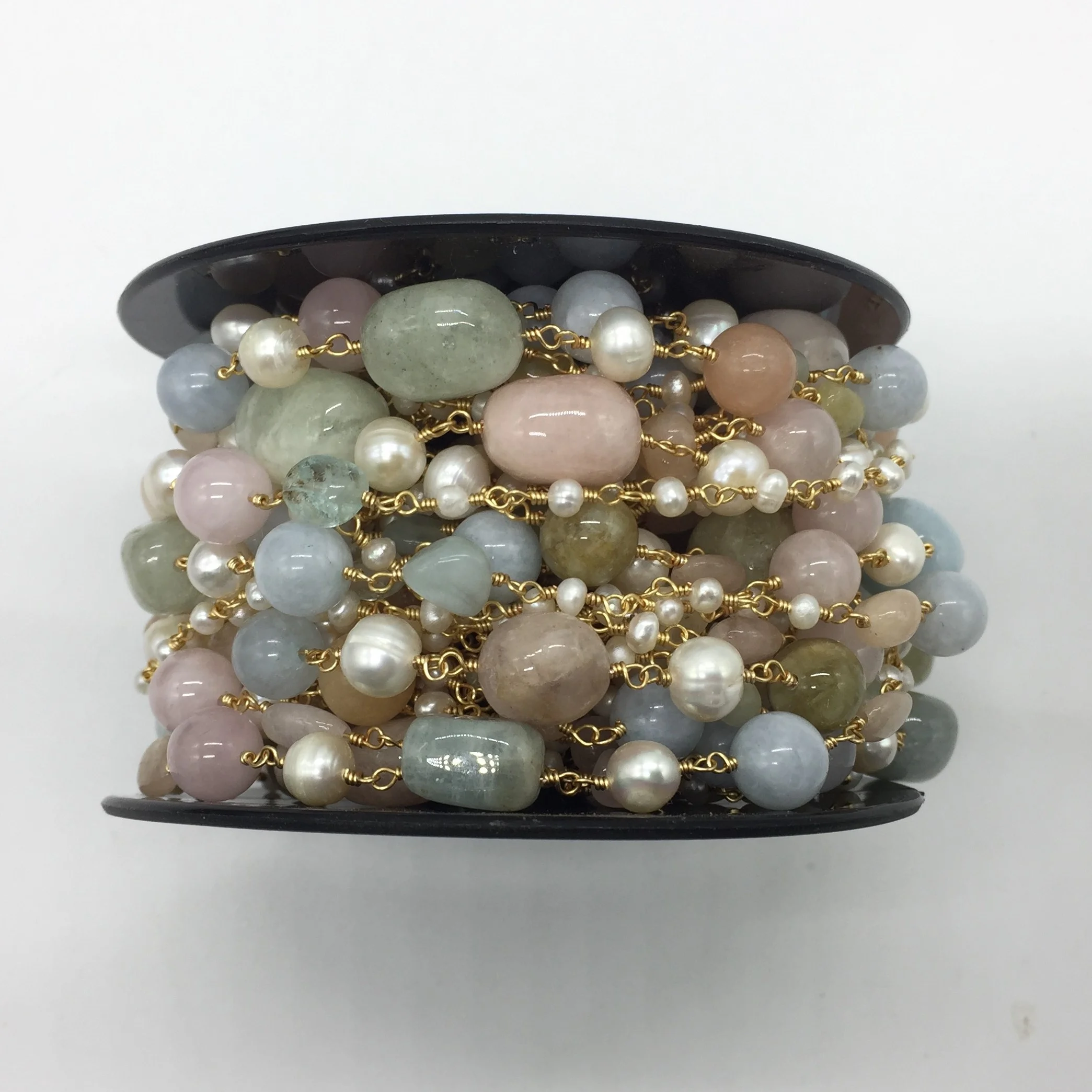 Wholesale 2020 Latest Design Mix Color Gemstone Handmade Beads Wire Wrapped Rosary Chain Roll