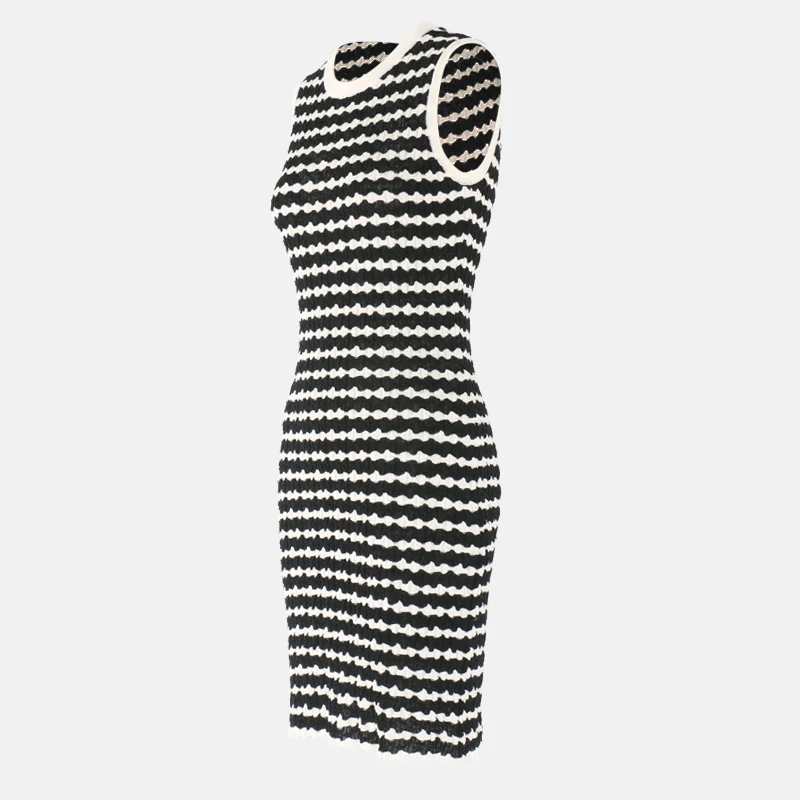 Fast Designer Custom Sweater Dress Crew Neck Ruched Sleeveless Contrast Color Striped Pattern Knitted Dresses Women