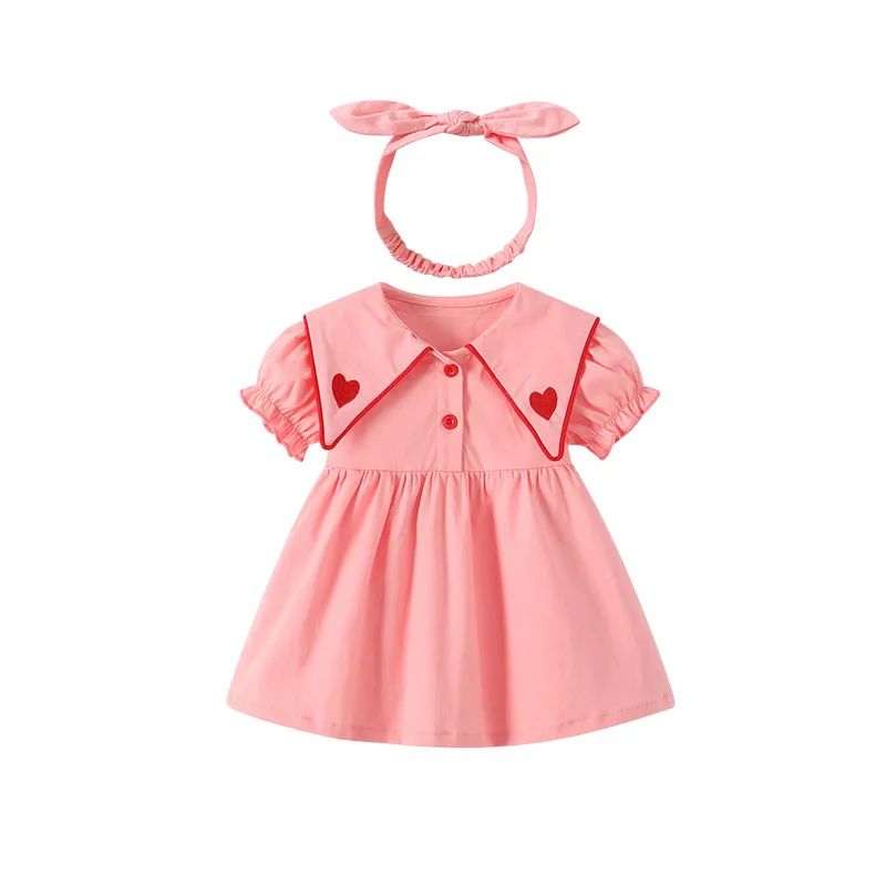 Летнее платье с коротким рукавом на заказ для девочек Новое Стильное детское розовое принцессы вышивкой в Корейском стиле 2024