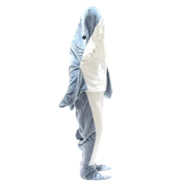 Customized new design home sleeping bag adult gift shark shaped flannel shark sleeping bag for boys and girls