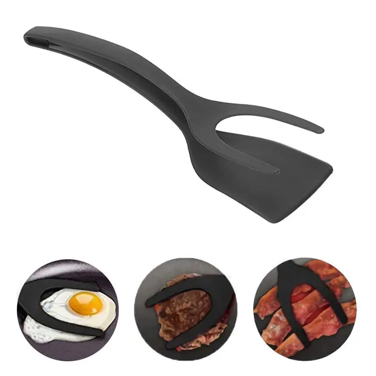 OEM&ODM New Product 30.5*8.5cm 2 in 1 Heat-Resisting Food Grade Silicone Fried Egg Steak Pizza Grip Flip Tong Silicone Spatula