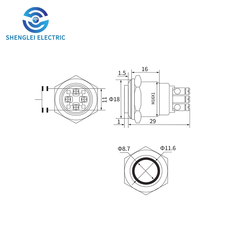 SHENGLEI 16mm push button switches four corner screw foot with lamp