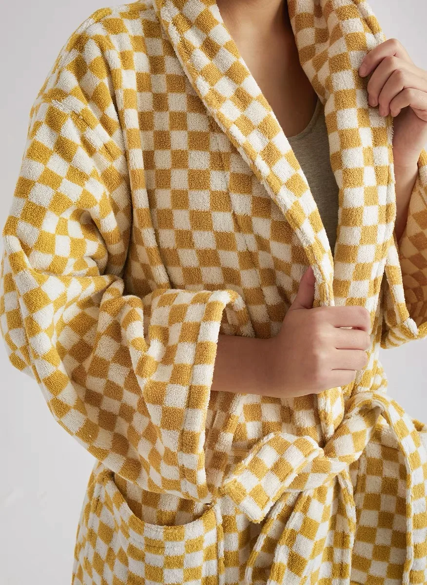 Custom pattern vintage bath robe dressing gown relief jacquard cotton terry bathrobe