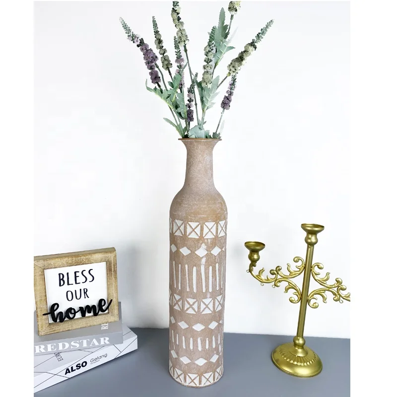 Lander Handmade terracotta decorative rustic farmhouse metal flower vase for home decoration