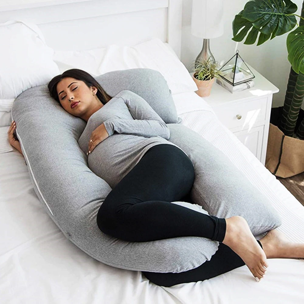 Pregnancy Body Pillow with Zipper Removable Cover, U Shape Full Body Pillow with Velvet Cover