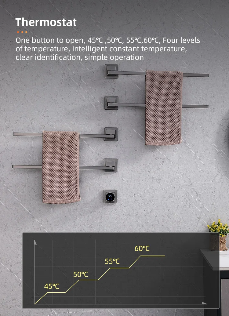 Kidolux 2024 New Design Professional Concealed Grey Bathroom Wall Heater Ac Towel Warmer Heated Electric Towel Rail Rod