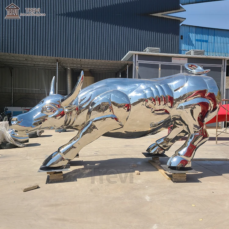 Large Crafts Garden Decorative Stainless Steel Bull Statue Metal Animal Sculpture for Sale