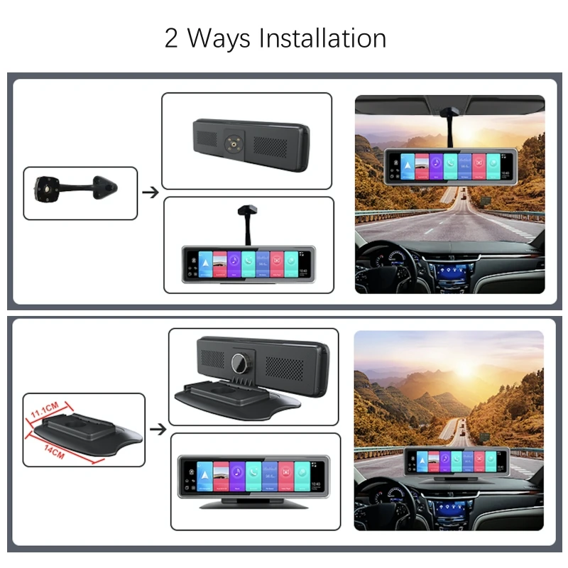 AOEDI D08 11.26 inch Car 4G Dashcam Android GPS Dash Camera 360 Degree Dash Cam with Sim Card