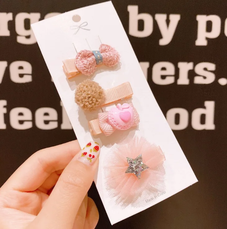 Baby Bangs Clip Girls Hairpin Headdress Pink Set Kids Hair Accessories